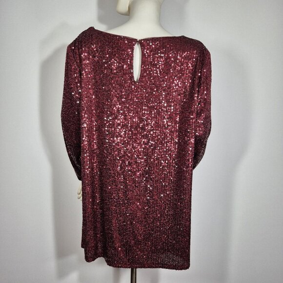 Alex Evenings Women's Size 3X Red Sequined Cowl Neck Blouse Tunic Top Plus 46 - Picture 3 of 14